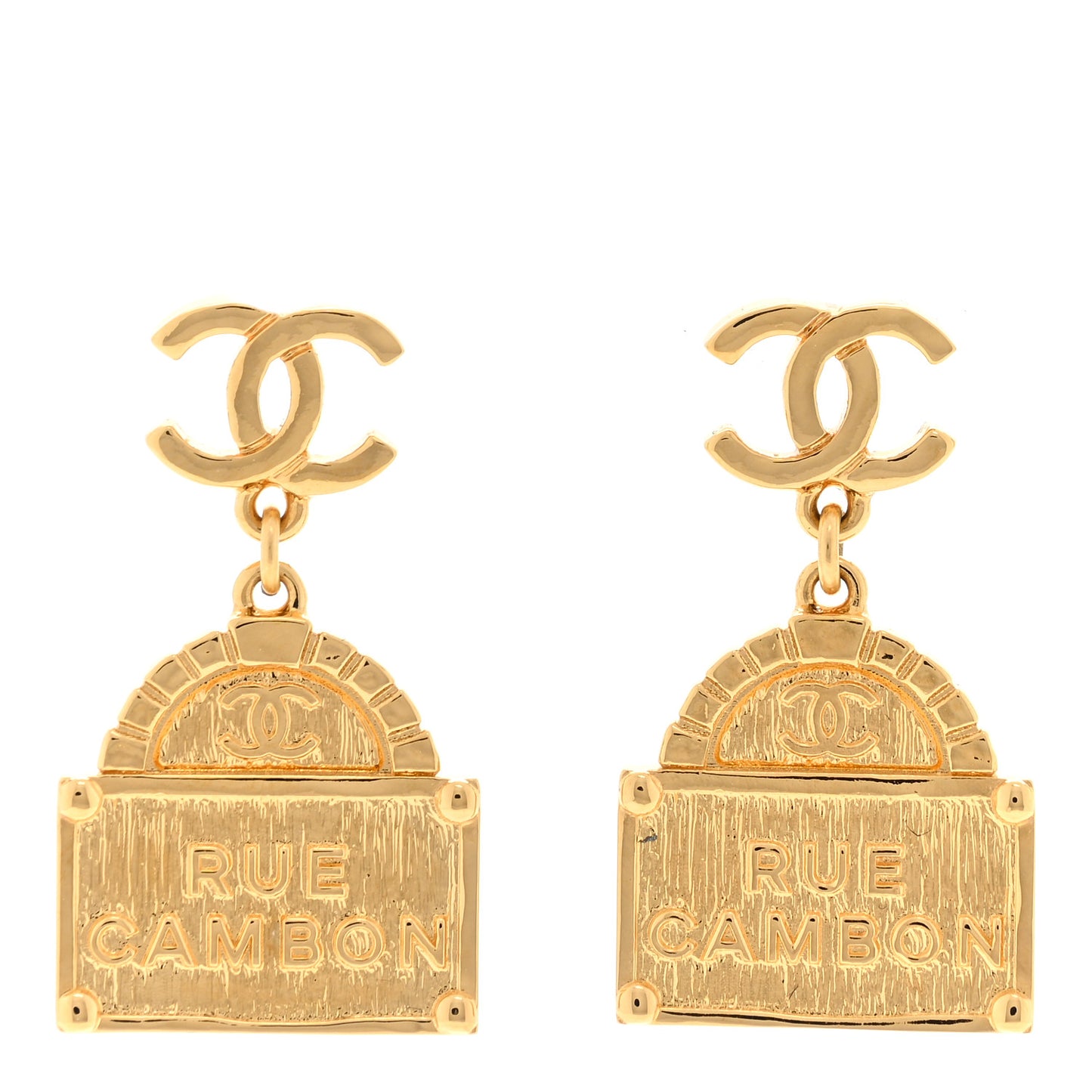Metal CC Rue Cambon Drop Earrings Gold