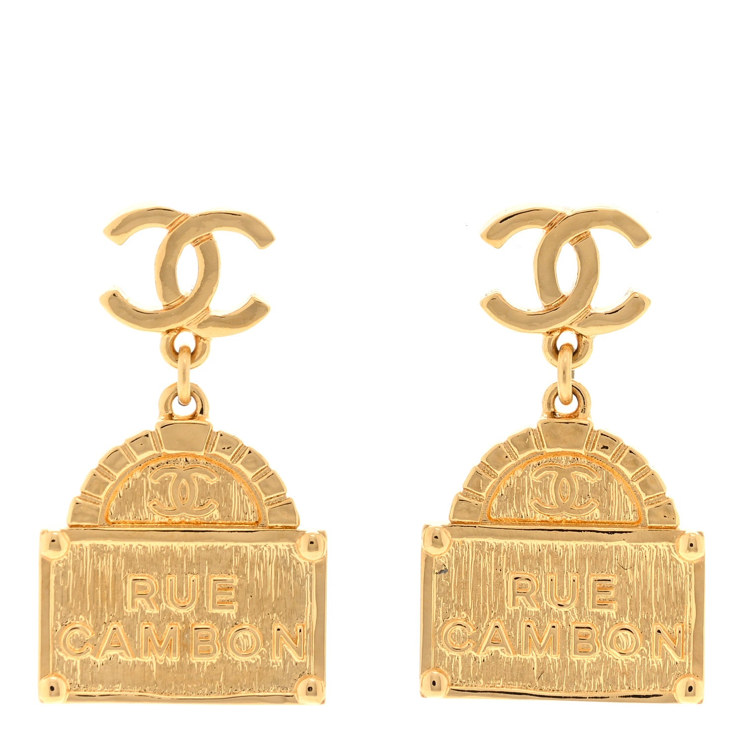 Chanel Metal CC Rue Cambon Drop Earrings Gold 1 of 4