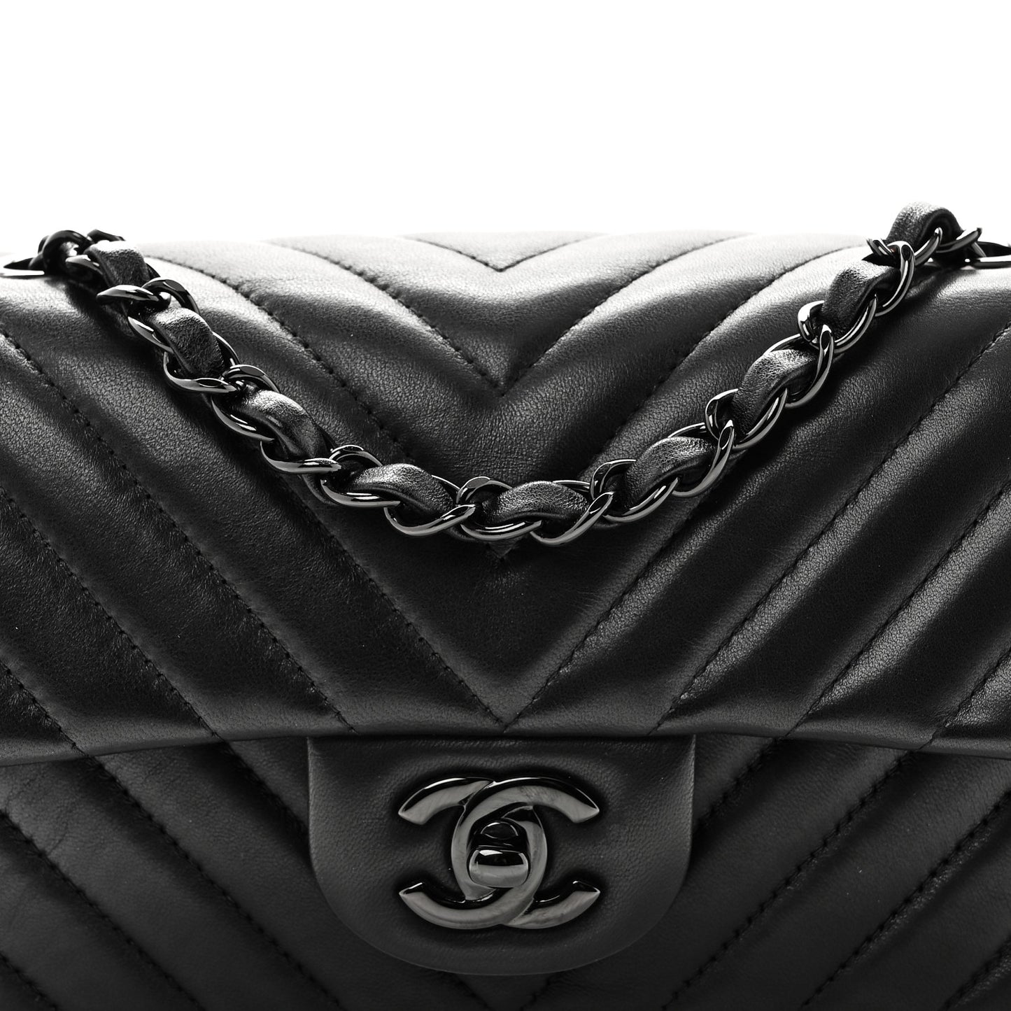 Lambskin Chevron Quilted Mini Rectangular Flap So Black
