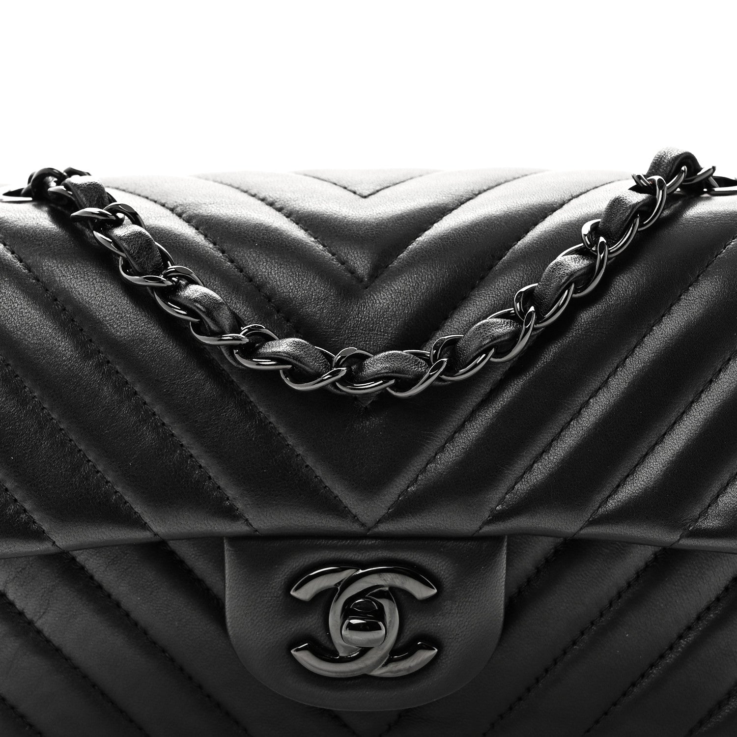 Chanel Lambskin Chevron Quilted Mini Rectangular Flap So Black 8 of 11