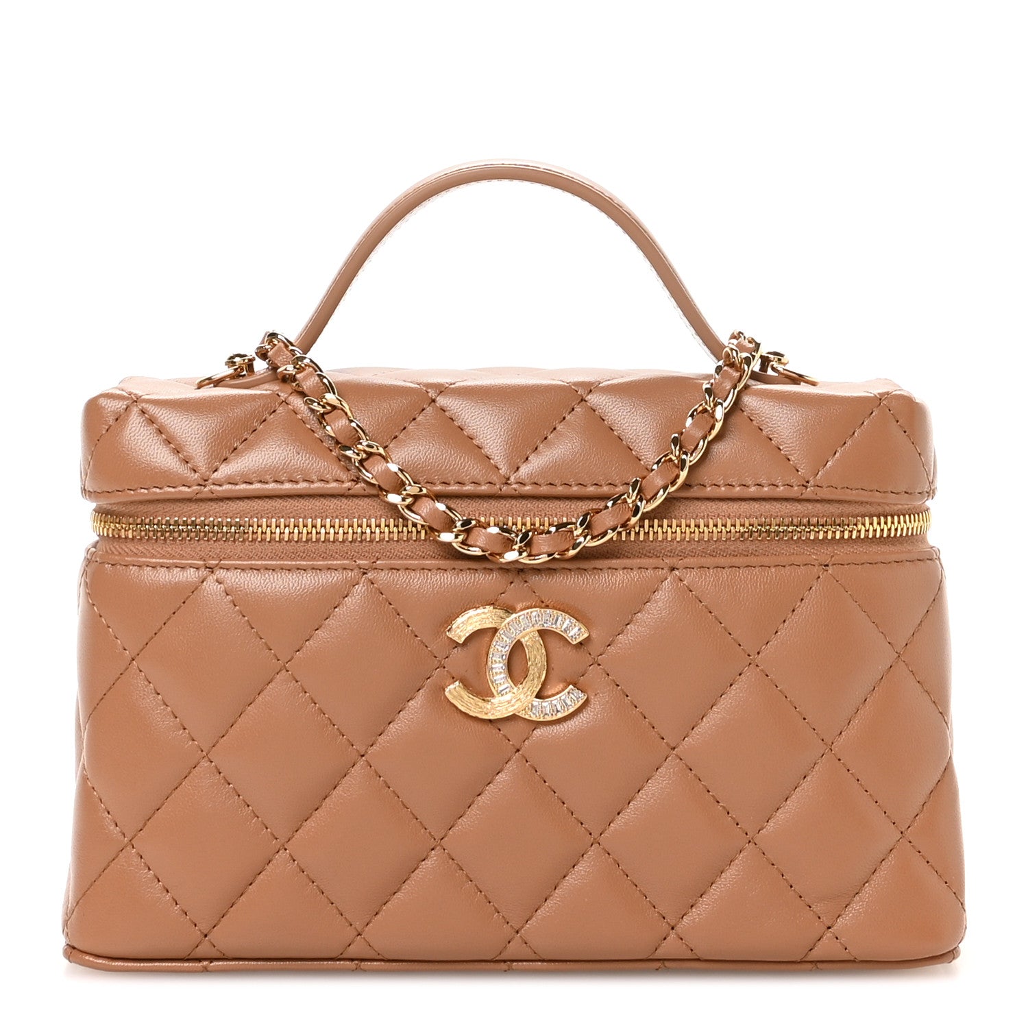 Chanel Lambskin Quilted Crystal Ridged CC Top Handle Slim Vanity