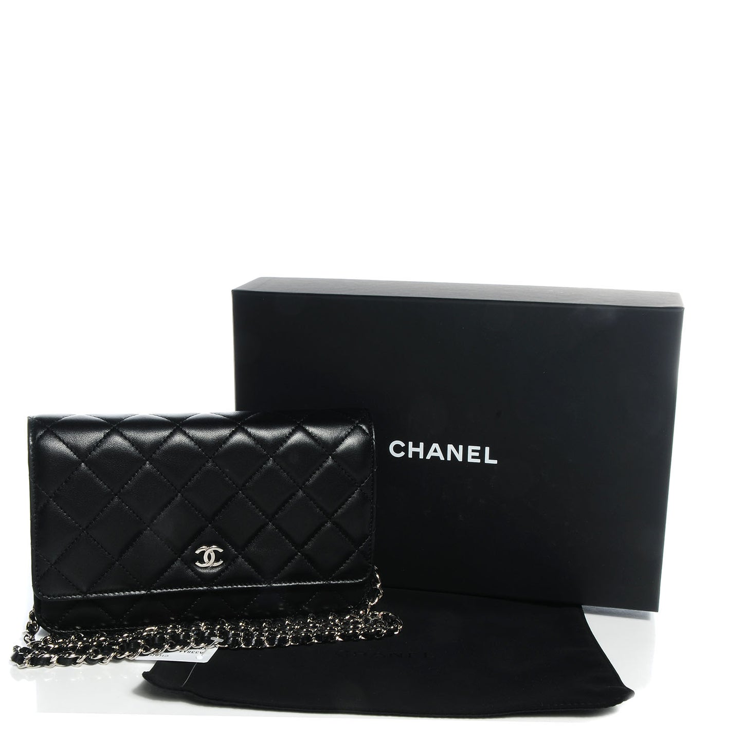 Lambskin Wallet on Chain WOC Black