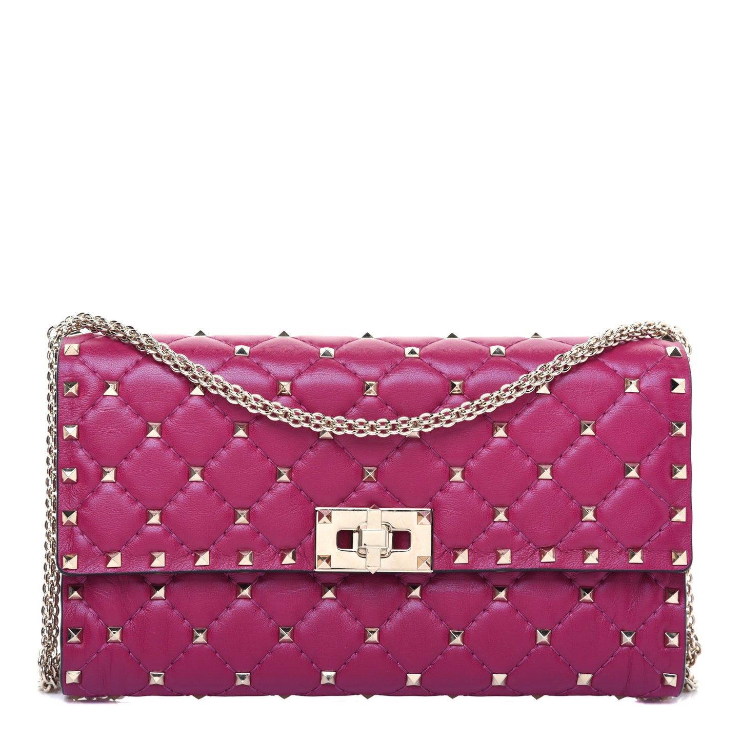 Nappa Rockstud Spike Wallet on Chain Raspberry