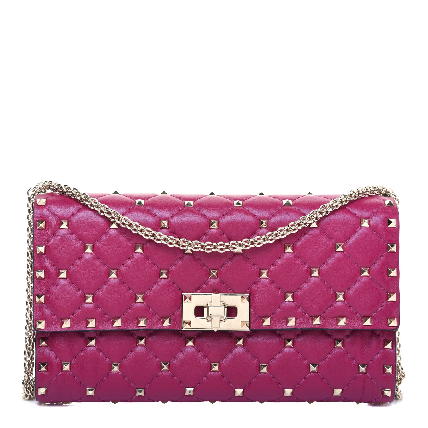 Valentino Garavani Nappa Rockstud Spike Wallet on Chain Raspberry 1 of 13