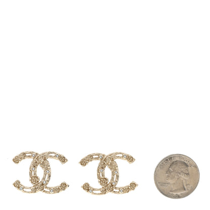 Chanel Crystal CC Camellia Earrings Gold 2 of 5