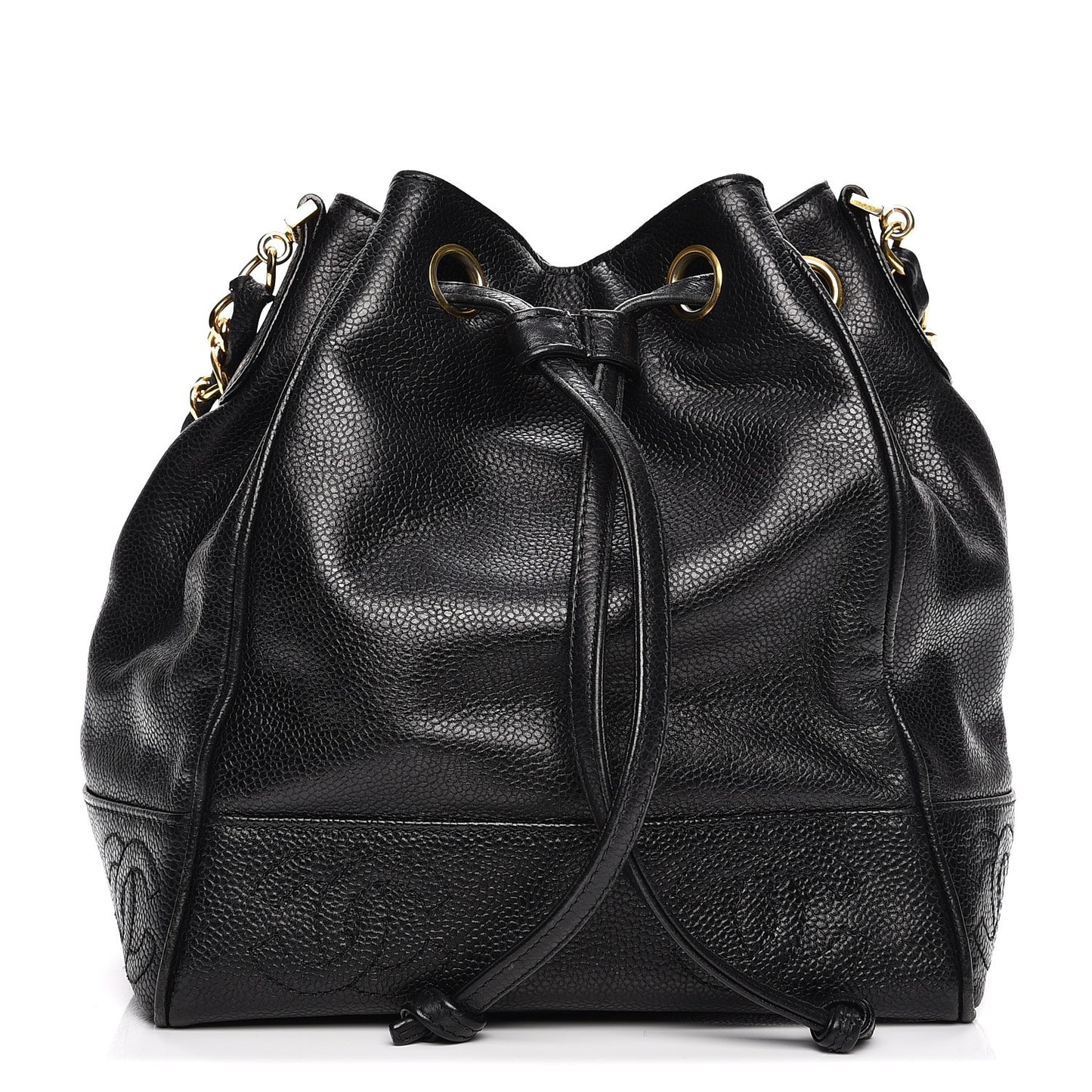 Caviar CC Drawstring Shoulder Bag Black