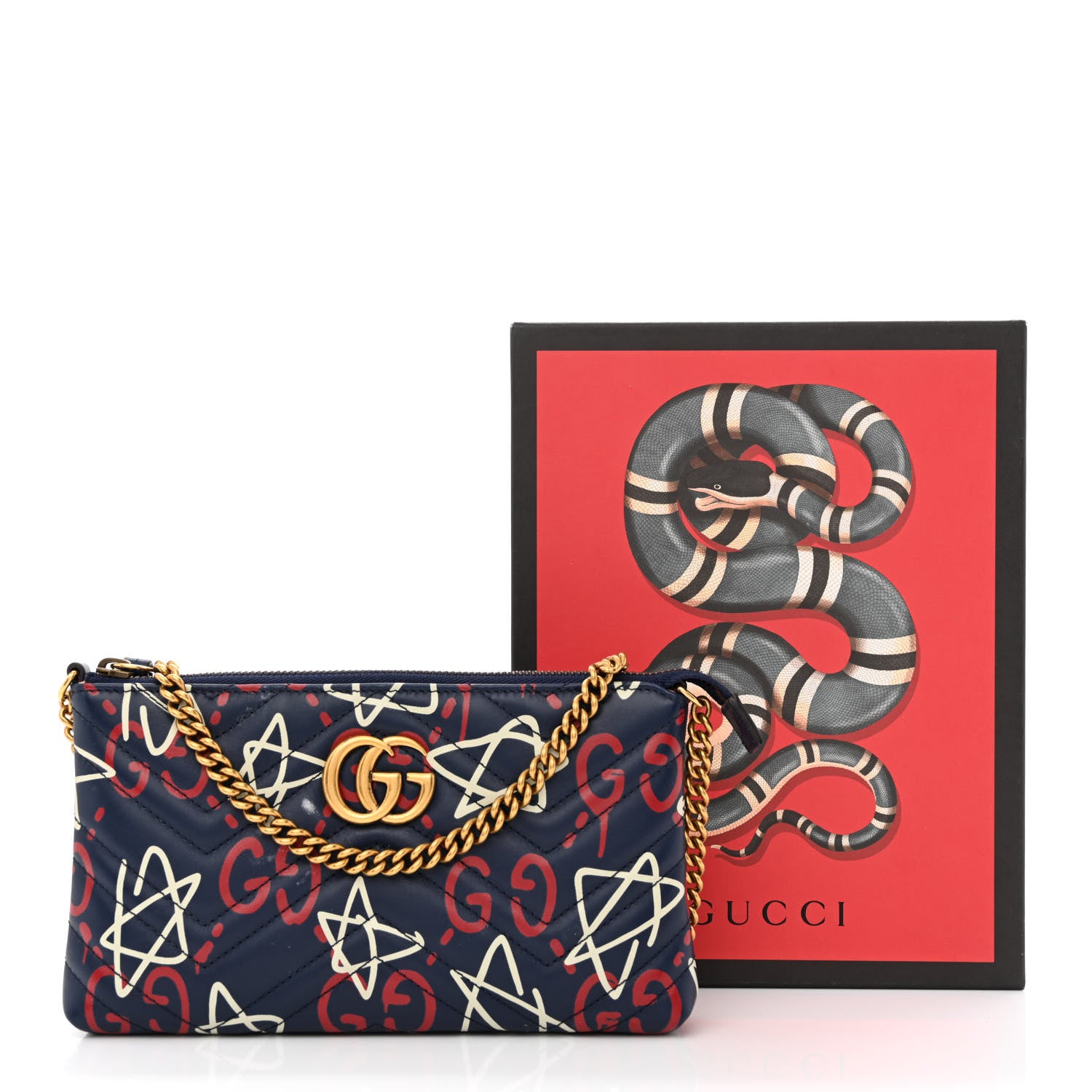 Gucci Calfskin Matelasse GucciGhost Mini GG Marmont Chain Bag Blue Agata Hibiscus Red 13 of 13