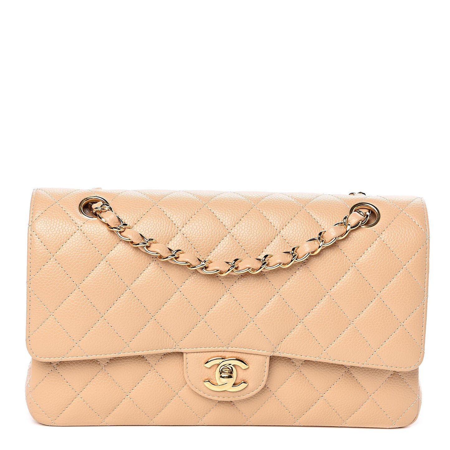 Caviar Quilted Medium Double Flap Beige Clair