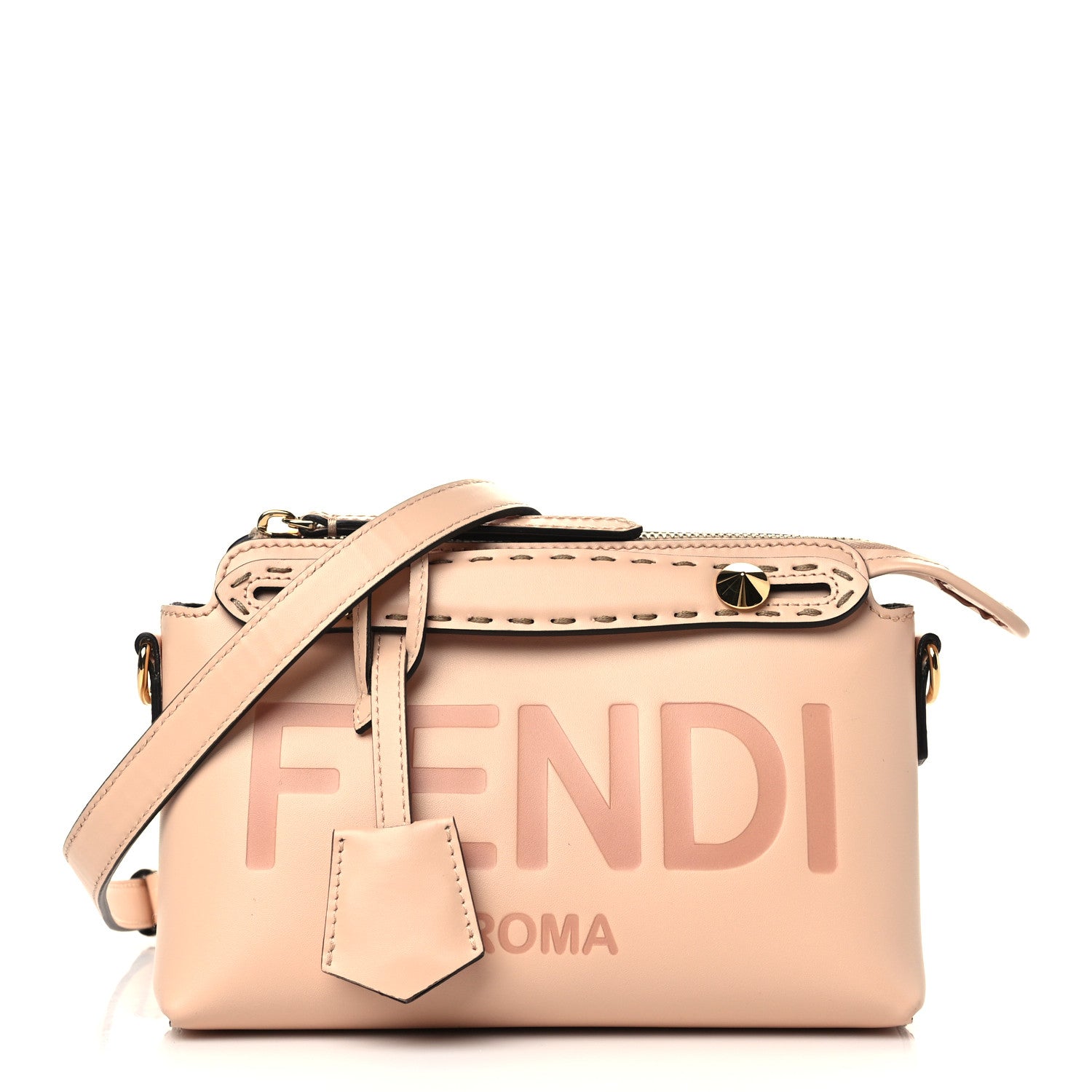 Fendi Vitello King Logo Embossed Mini By The Way Boston Bag Light Rose 1 of 8