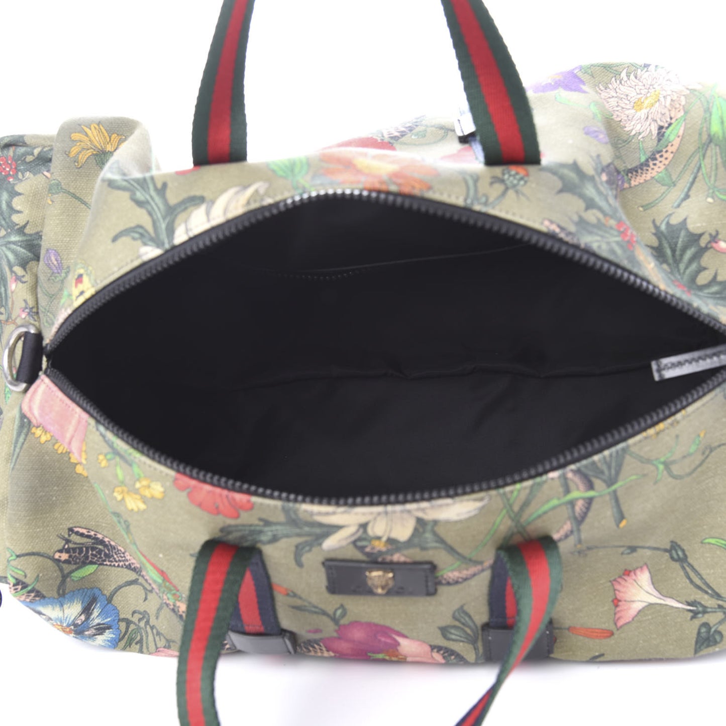 Canvas Web Floral Animal Large Carry On Duffle Khaki Green Multicolor