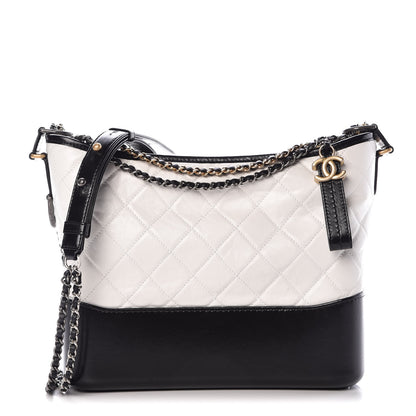 Chanel Aged Calfskin Quilted Medium Gabrielle Hobo Black White 1 of 8