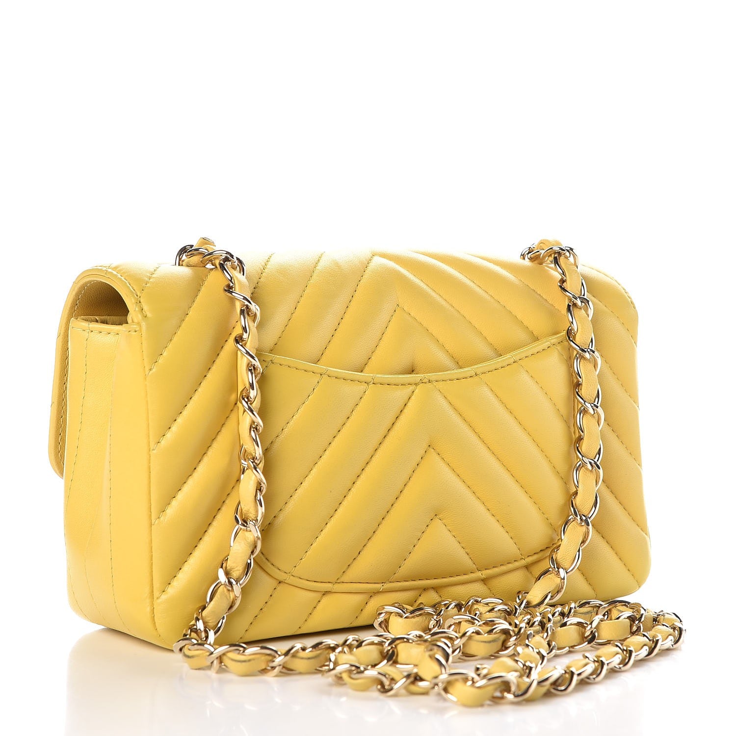 Chanel Lambskin Chevron Quilted Mini Rectangular Flap Yellow 3 of 10