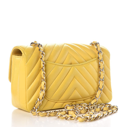 Chanel Lambskin Chevron Quilted Mini Rectangular Flap Yellow 3 of 10