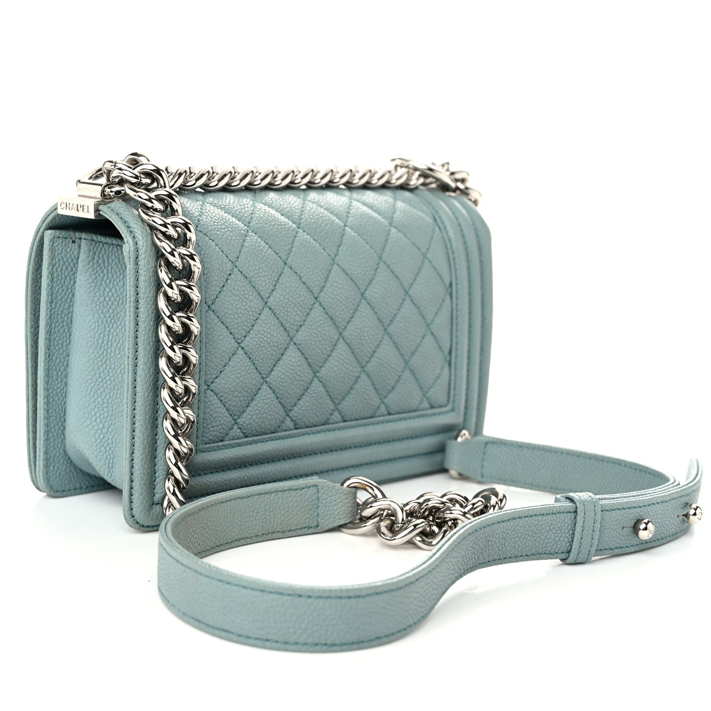 Caviar Quilted Small Boy Flap Light Blue