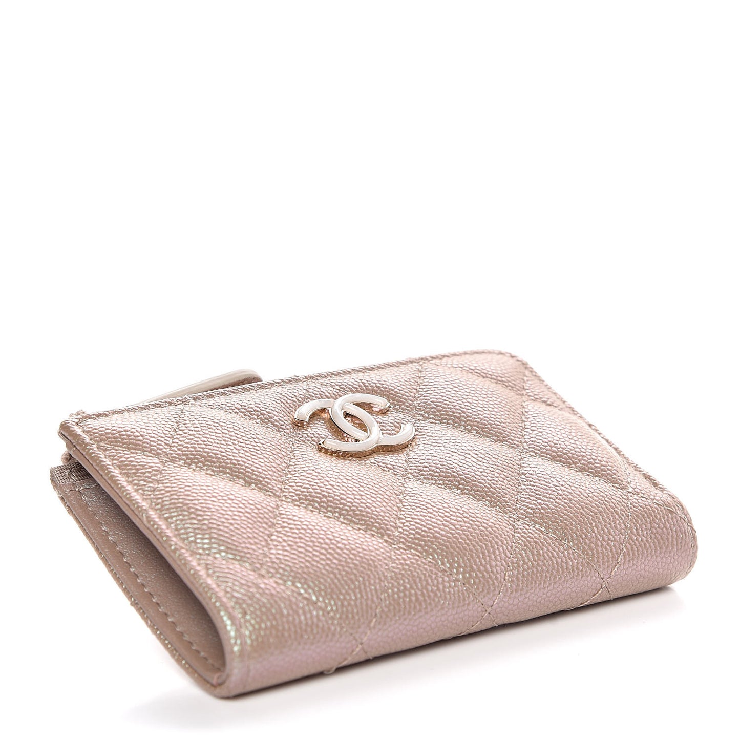Iridescent Caviar Quilted Key Holder Case Light Gold