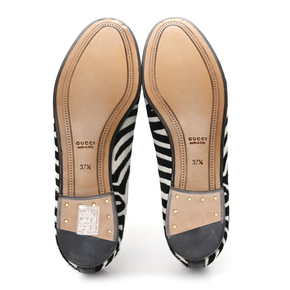 Gucci Pony Hair Zebra Print Womens Horsebit Moccasin Loafers 37.5 Black White 6 of 10