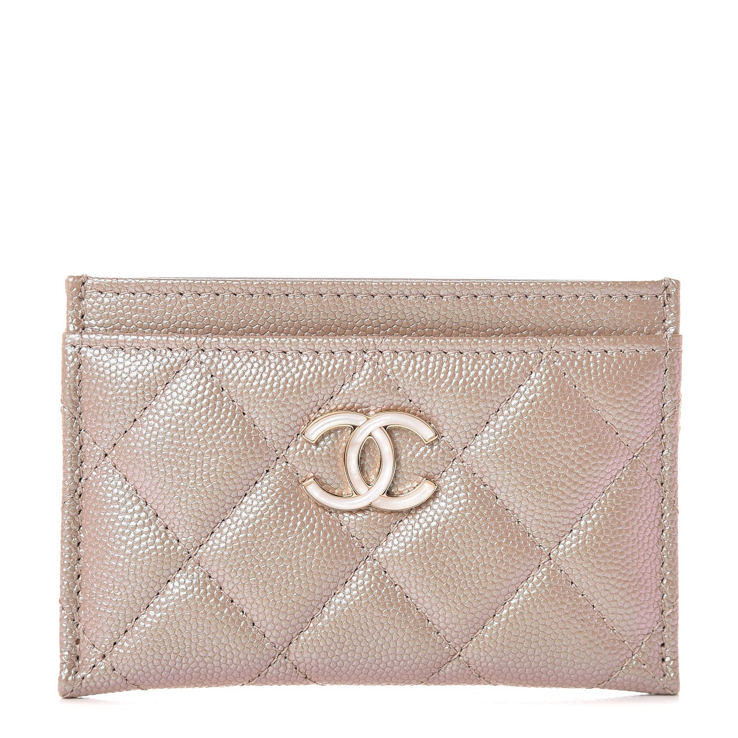 Chanel Iridescent Caviar Quilted Card Holder Beige 1 of 9
