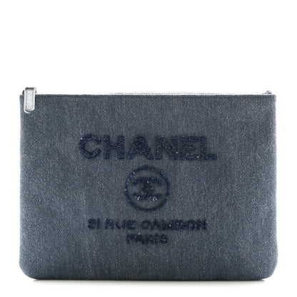 Chanel Canvas Sequins Medium Deauville Cosmetic Pouch Blue 1 of 7