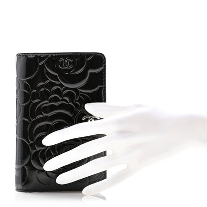 Chanel Patent Camellia Embossed Zipped Pocket Wallet Black 2 of 11