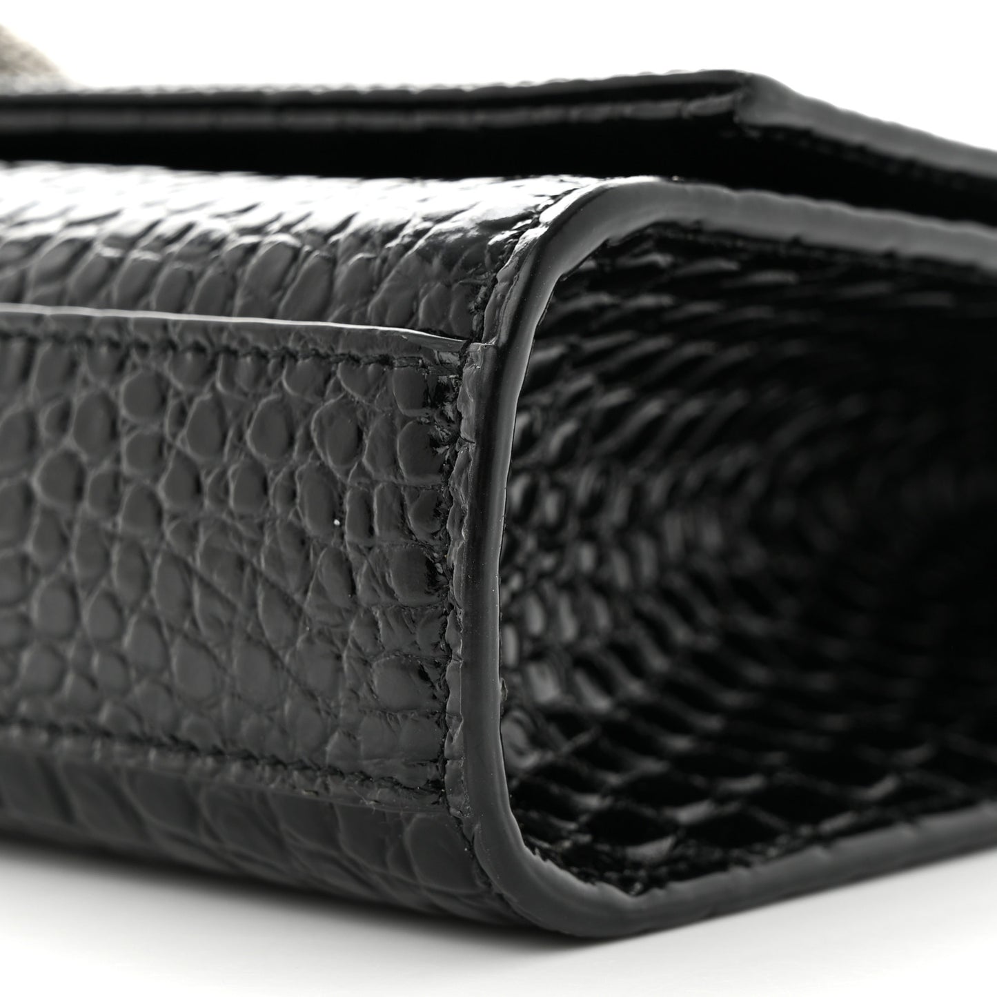 Calfskin Crocodile Embossed Medium Classic Monogram Kate Tassel Satchel Black