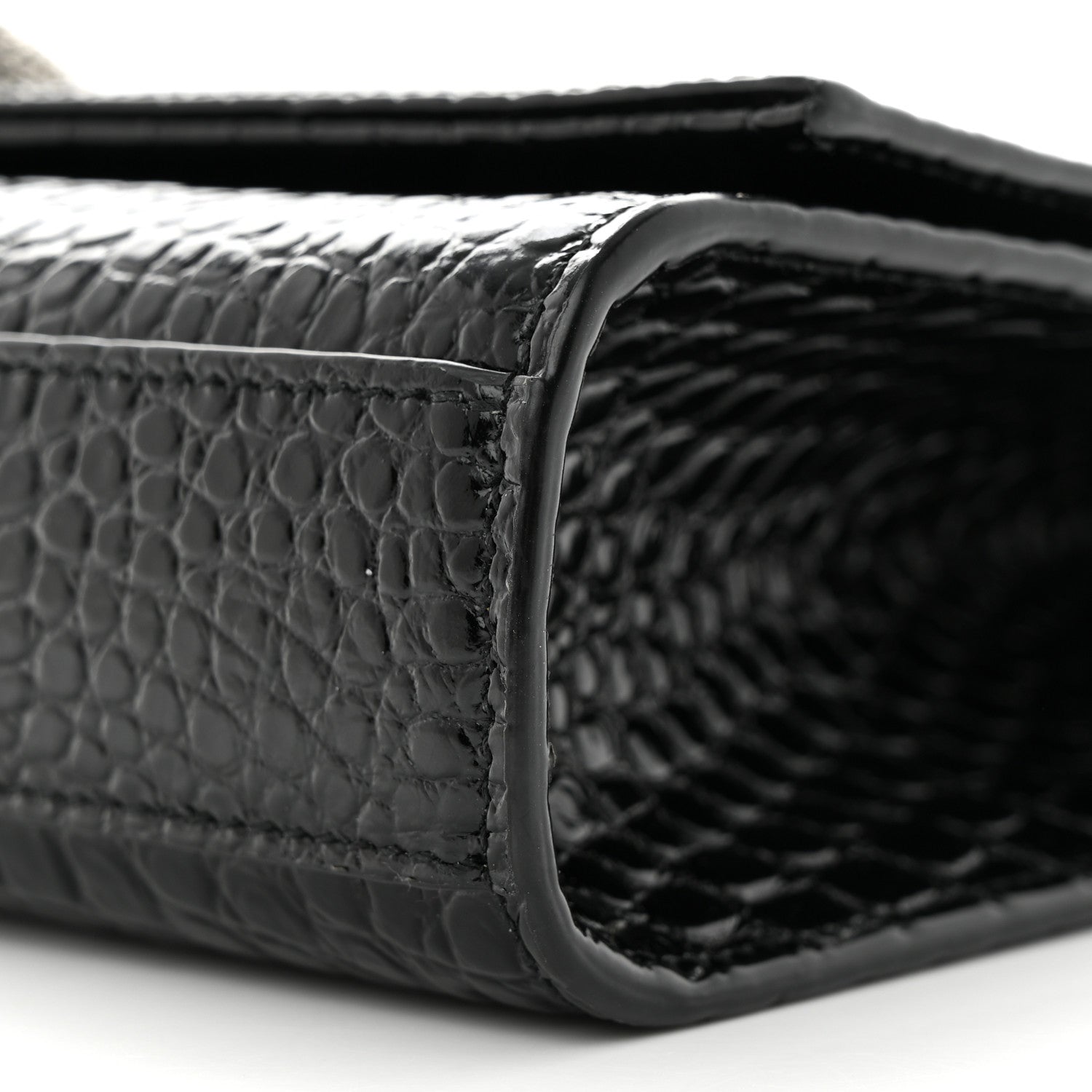 Saint Laurent Calfskin Crocodile Embossed Medium Classic Monogram Kate Tassel Satchel Black 10 of 11