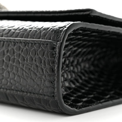 Saint Laurent Calfskin Crocodile Embossed Medium Classic Monogram Kate Tassel Satchel Black 10 of 11