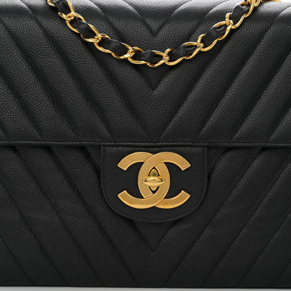 Chanel Caviar Chevron Quilted Maxi Single Flap Black 8 of 10