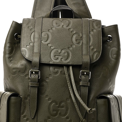 Gucci Piuma Calfskin Jumbo GG Embossed Double Buckle Backpack Dark Vintage Olive 8 of 10