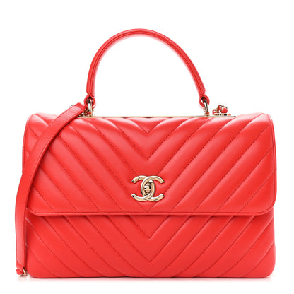 Chanel Lambskin Chevron Quilted Medium Trendy CC Dual Handle Flap Bag Red 1 of 8