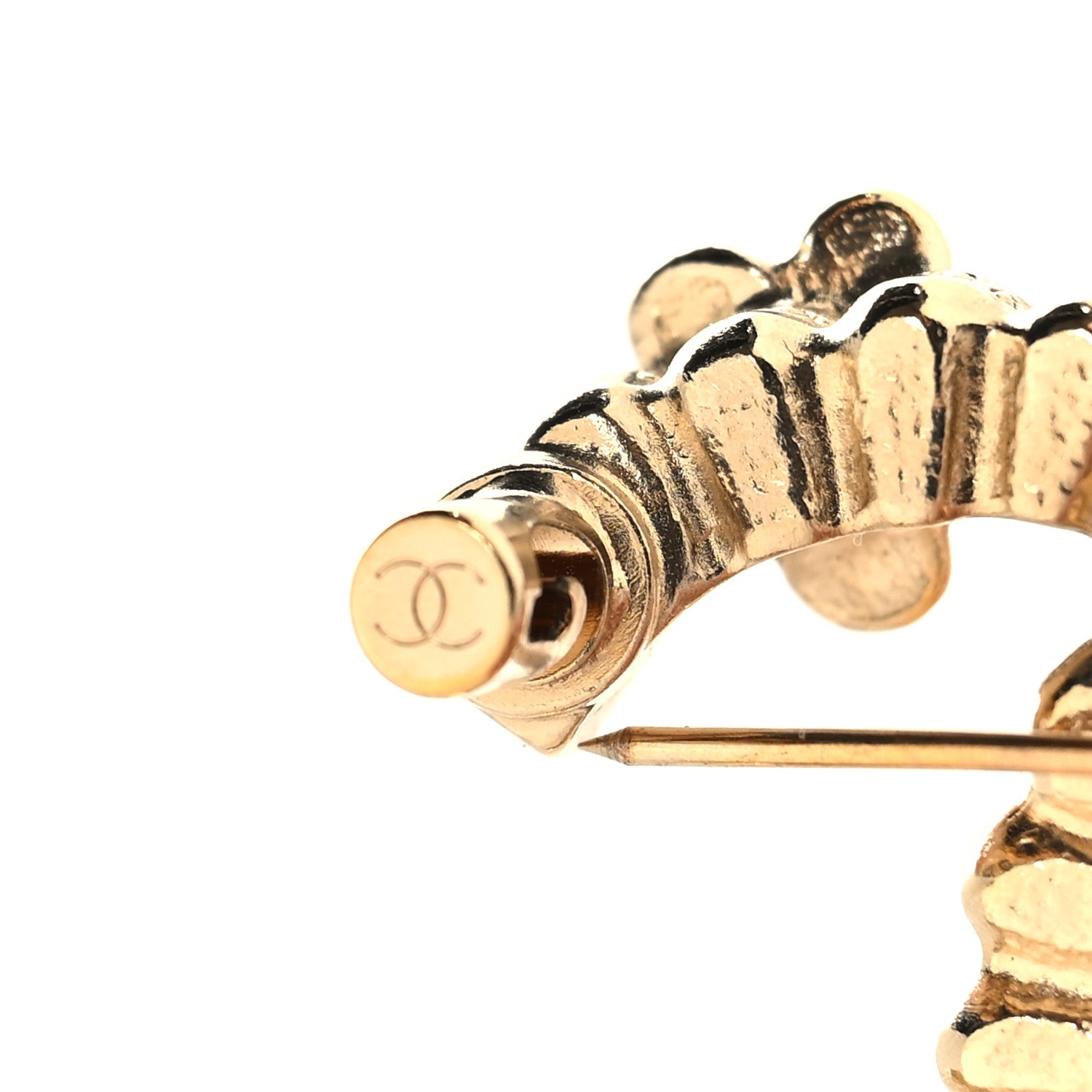 Chanel Pearl Resin Flower CC Brooch Black Gold 4 of 4
