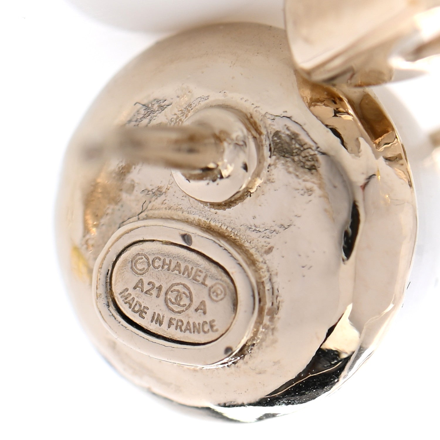 Chanel Pearl Crystal Logo Earrings Gold Pearly White 5 of 5
