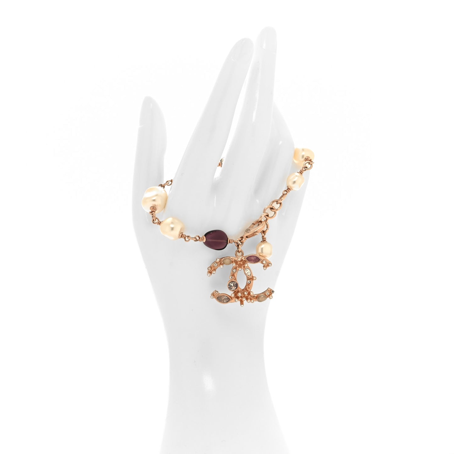 Crystal Marquise CC Irregular Pearl Bracelet Gold Purple