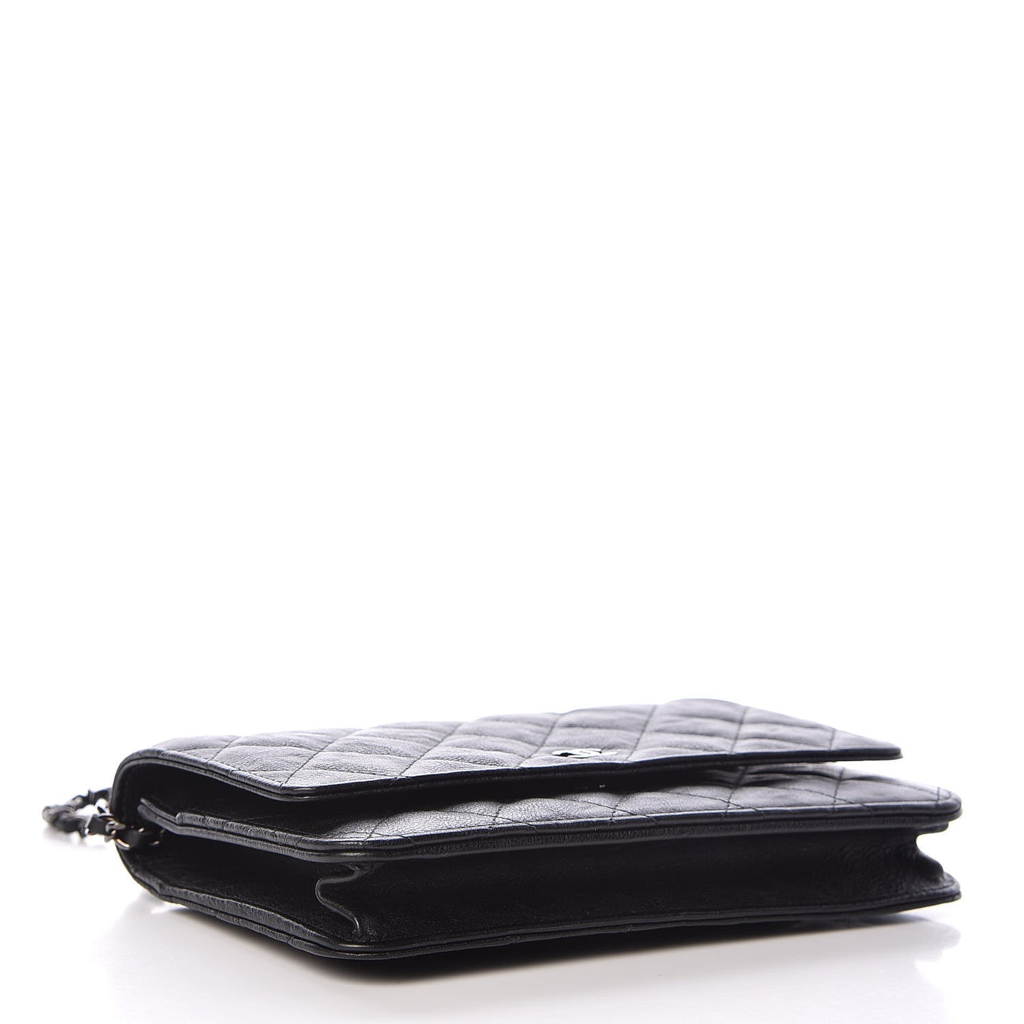 Crumpled Calfskin Quilted Wallet On Chain WOC So Black