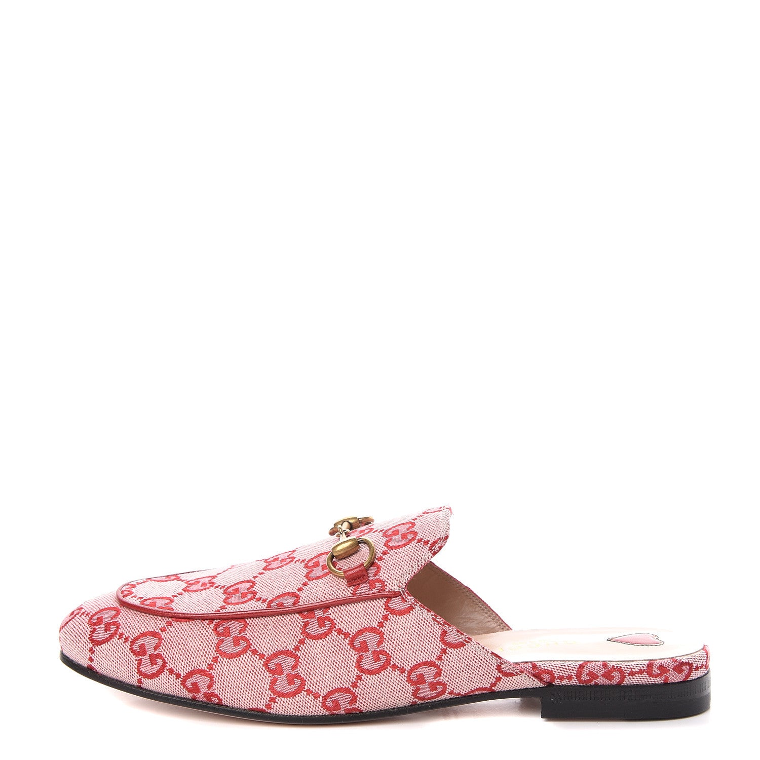 Gucci Canvas GG Monogram Horsebit Womens Princetown Slippers 37.5 Gardenia Hibiscus Red 1 of 9