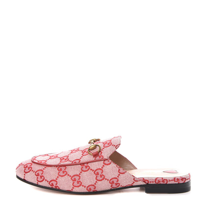 Gucci Canvas GG Monogram Horsebit Womens Princetown Slippers 37.5 Gardenia Hibiscus Red 1 of 9