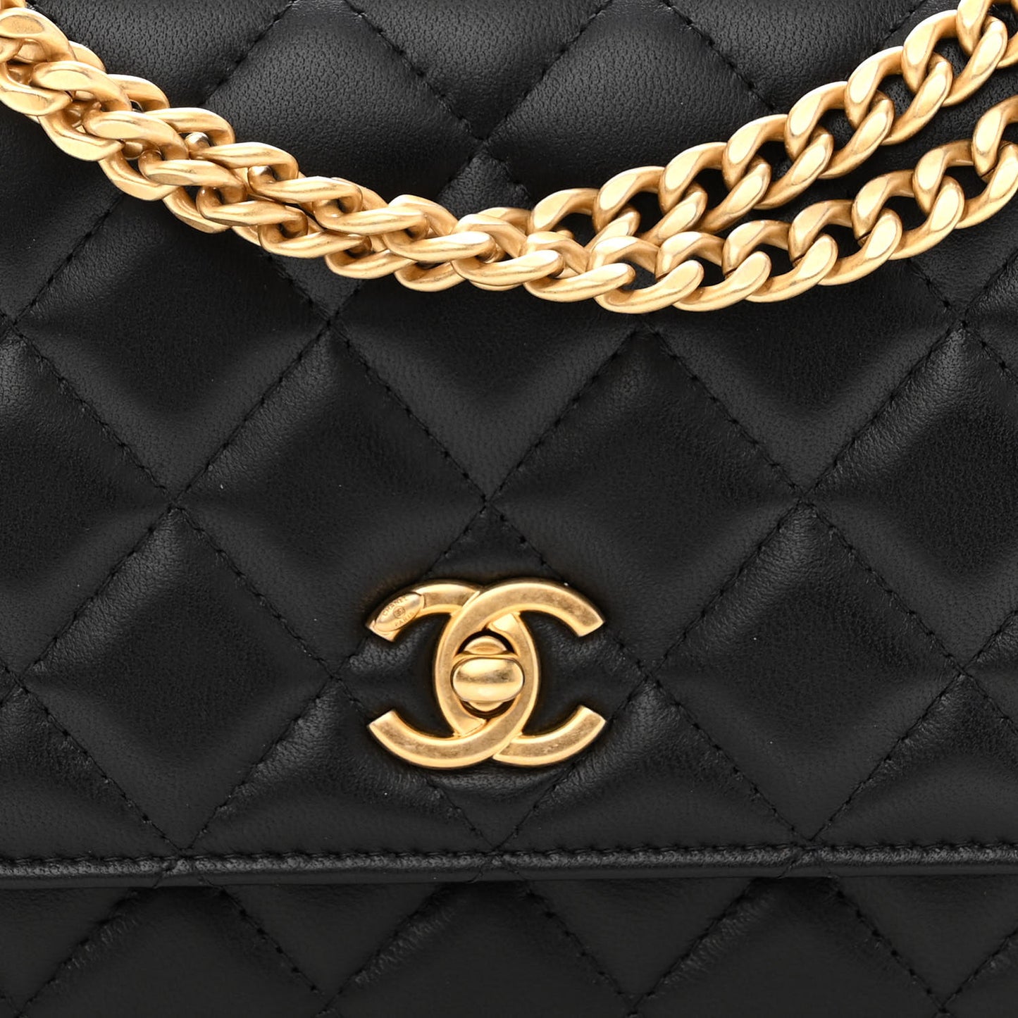 Lambskin Quilted Sweet Camellia Wallet on Chain WOC Black