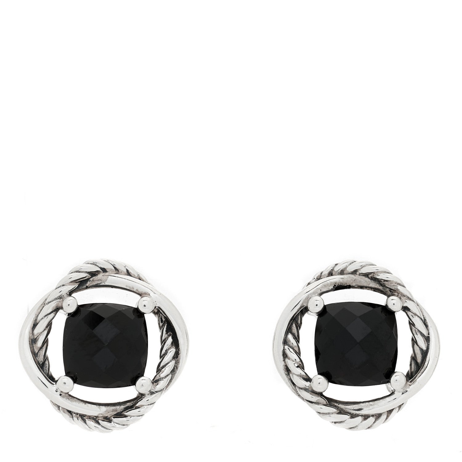 David Yurman Sterling Silver Black Onyx 7mm Infinity Earrings 1 of 4