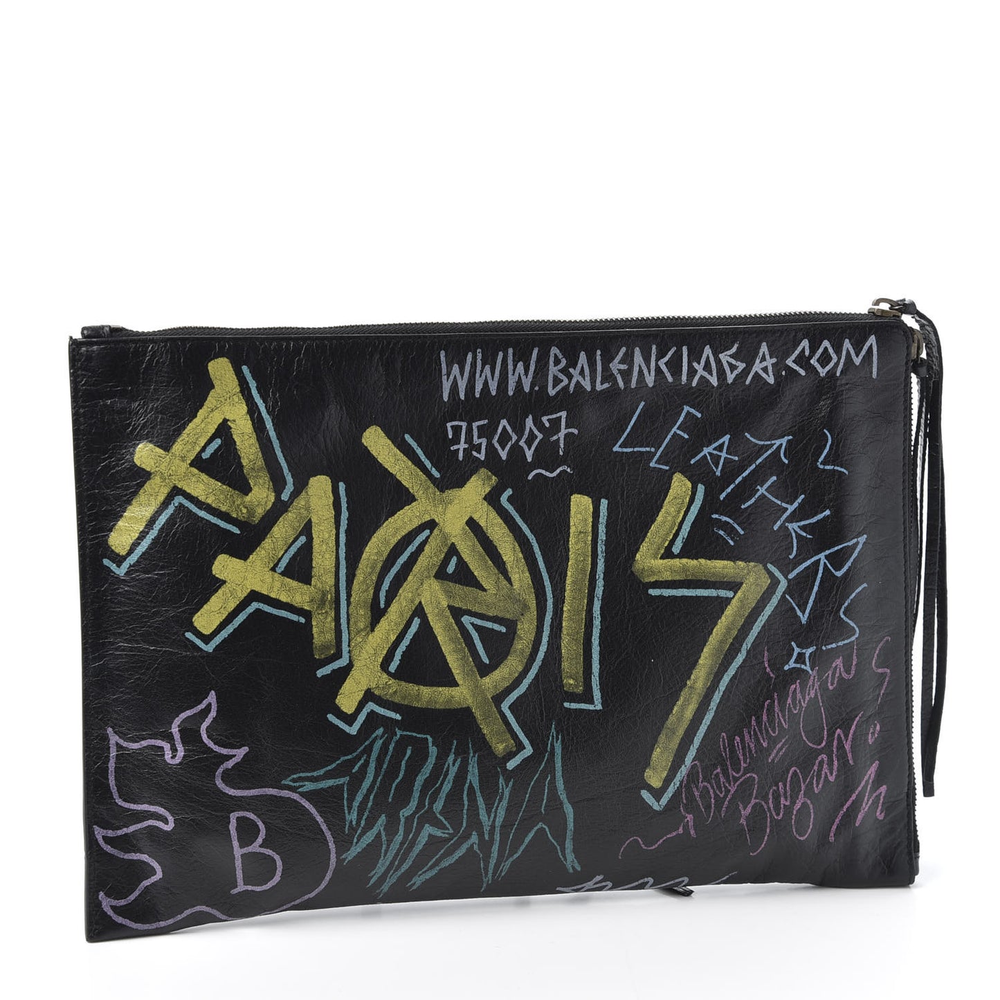 Agneau Classic Hardware Graffiti Small Pouch Black Multicolor