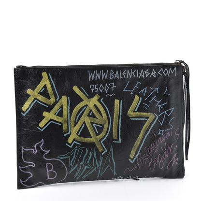 Balenciaga Agneau Classic Hardware Graffiti Small Pouch Black Multicolor 2 of 8