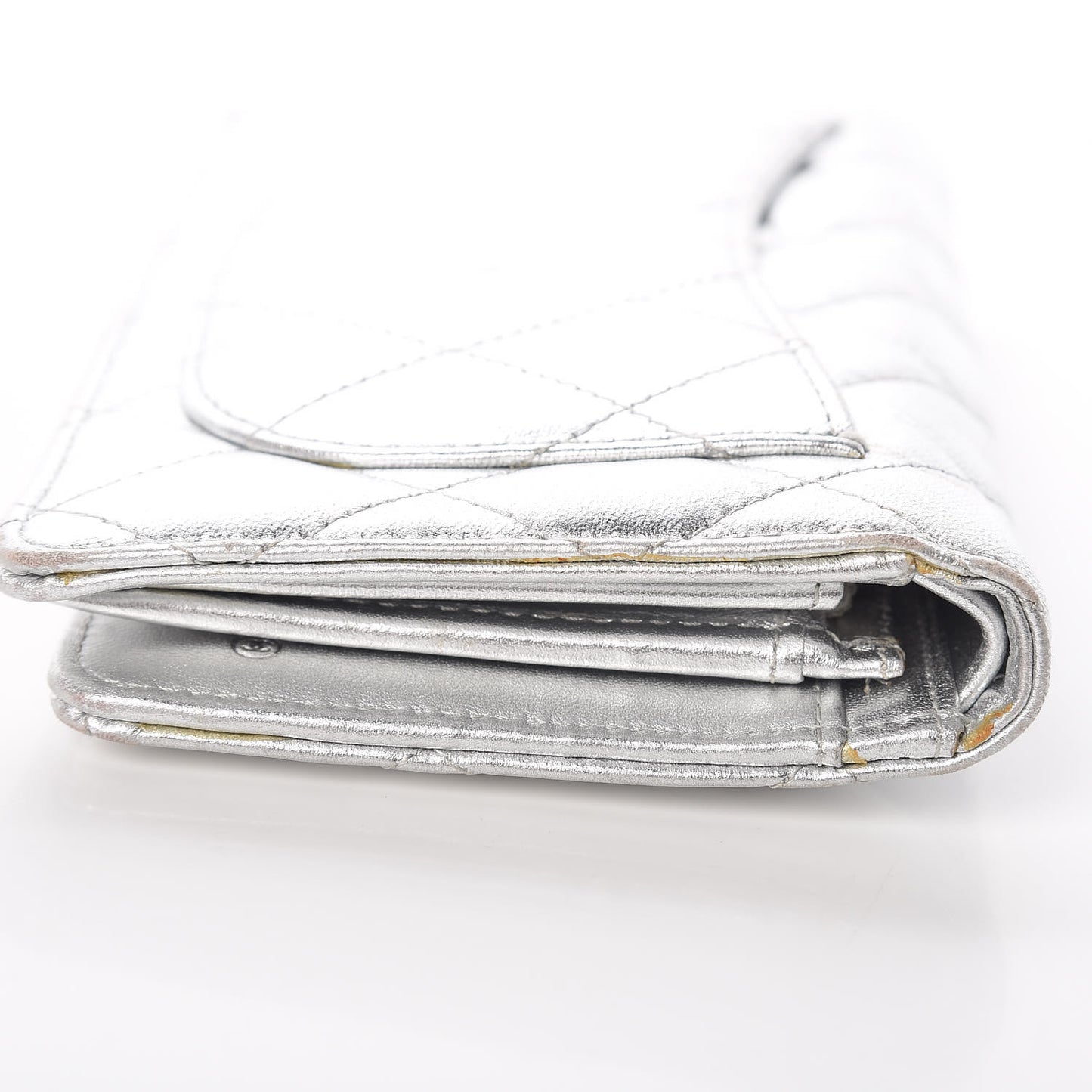 Metallic Lambskin Quilted Yen Wallet Silver