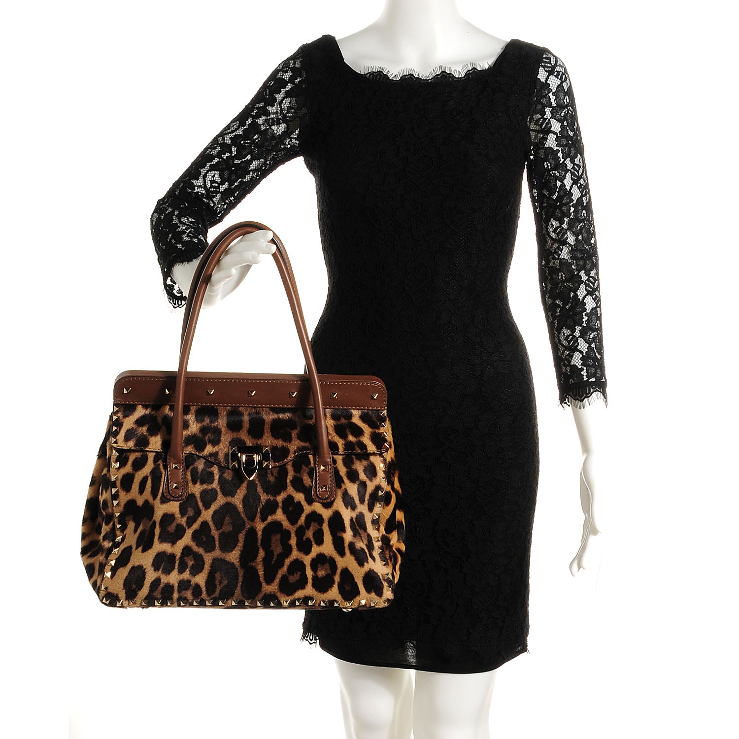 Valentino Garavani Calf Hair Leopard Print Rockstud Frame Handle Bag 2 of 7