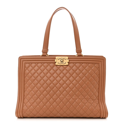 Chanel Calfskin Quilted Boy Shopping Tote Camel 1 of 16