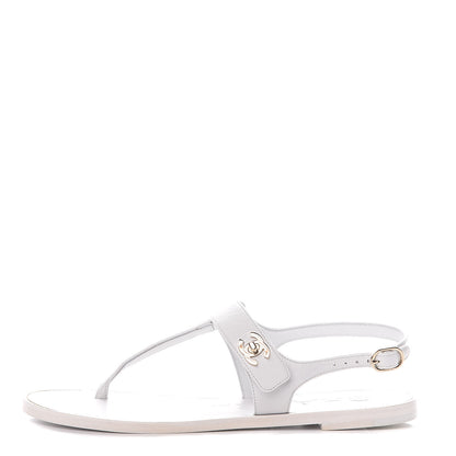 Chanel Lambskin CC Thong Sandals 36.5 White 1 of 11