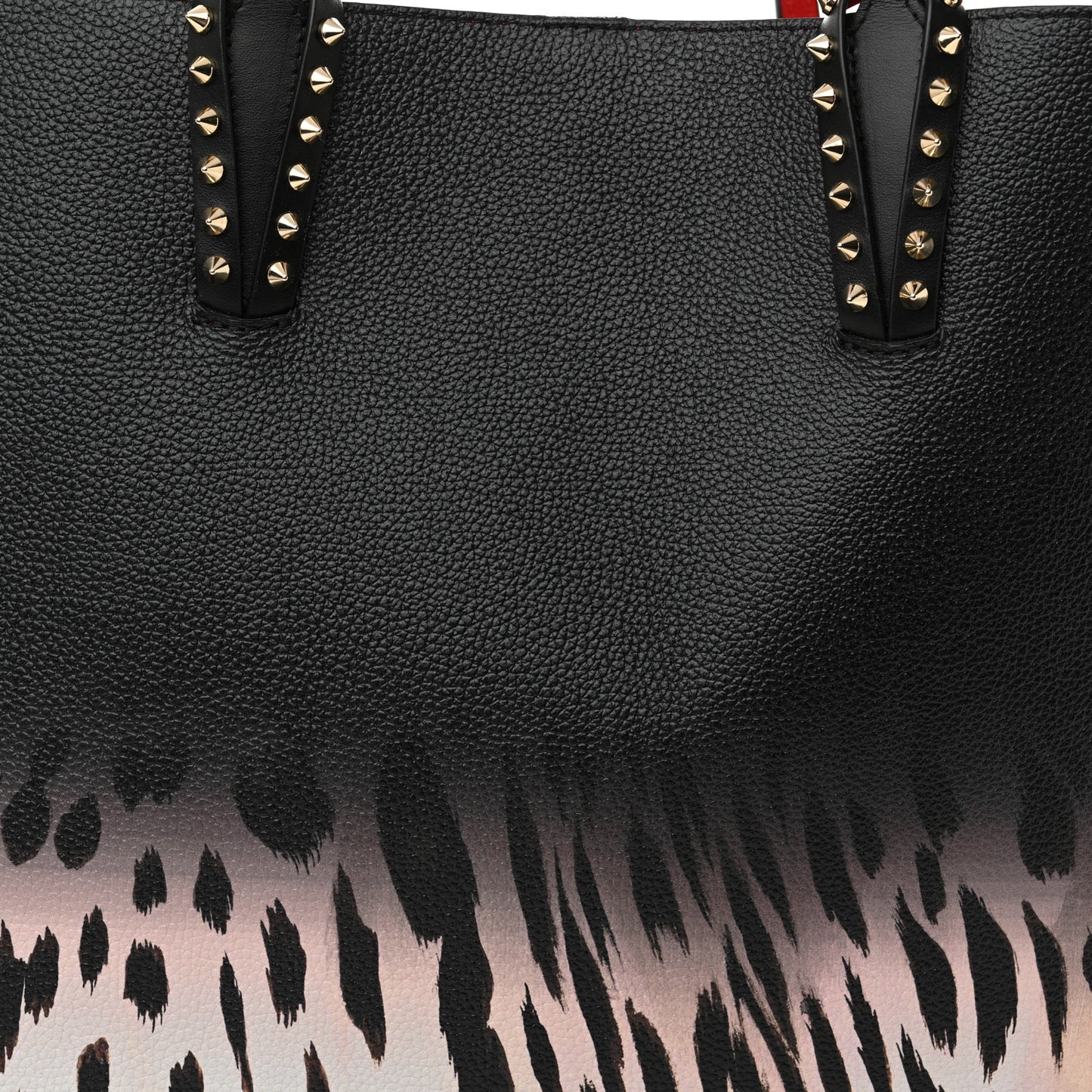 Calfskin Degrade Leopard Print Spikes East West Cabata Tote Black Pink Multi