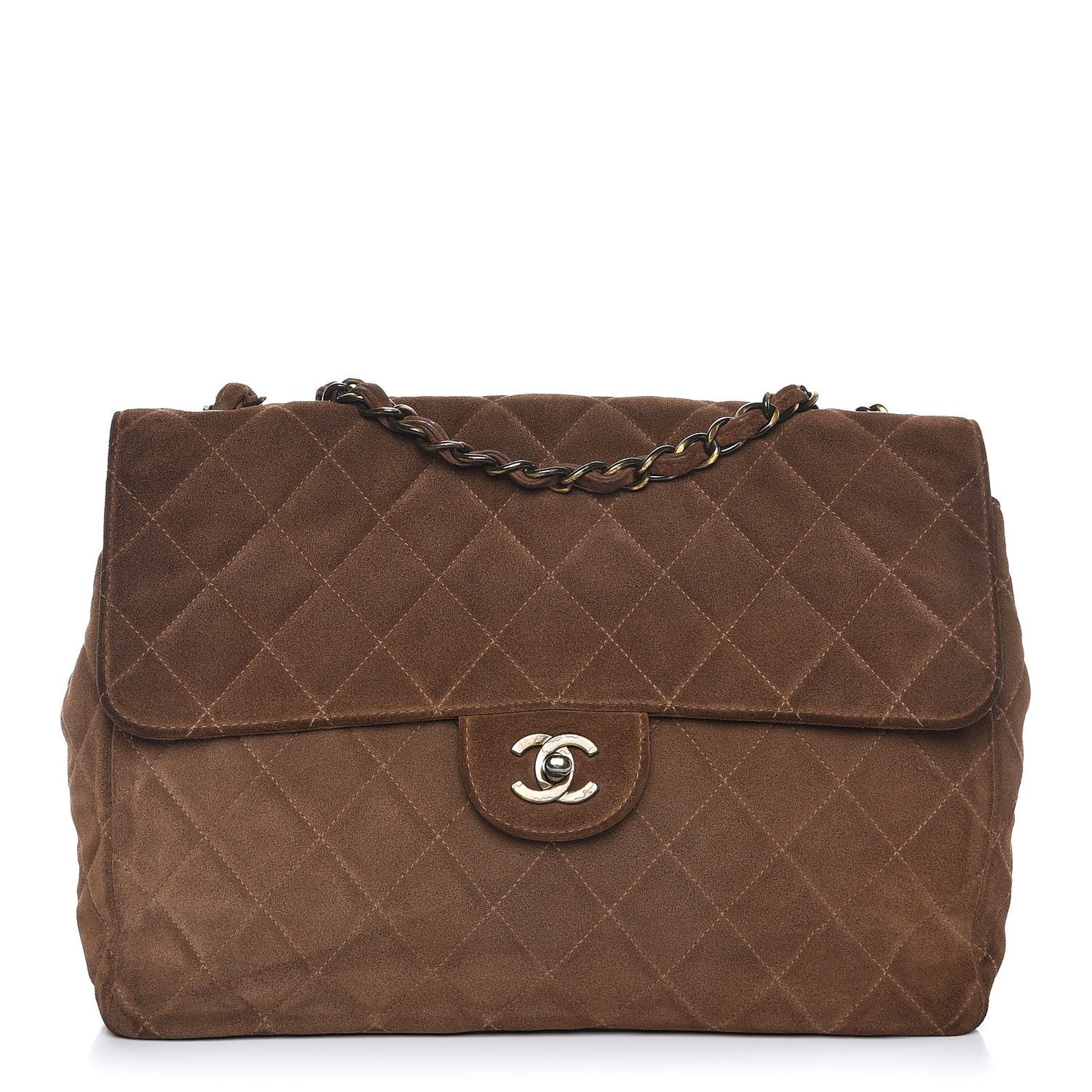 Suede Quilted Jumbo Single Flap Brown