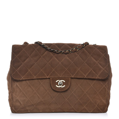 Chanel Suede Quilted Jumbo Single Flap Brown 1 of 9