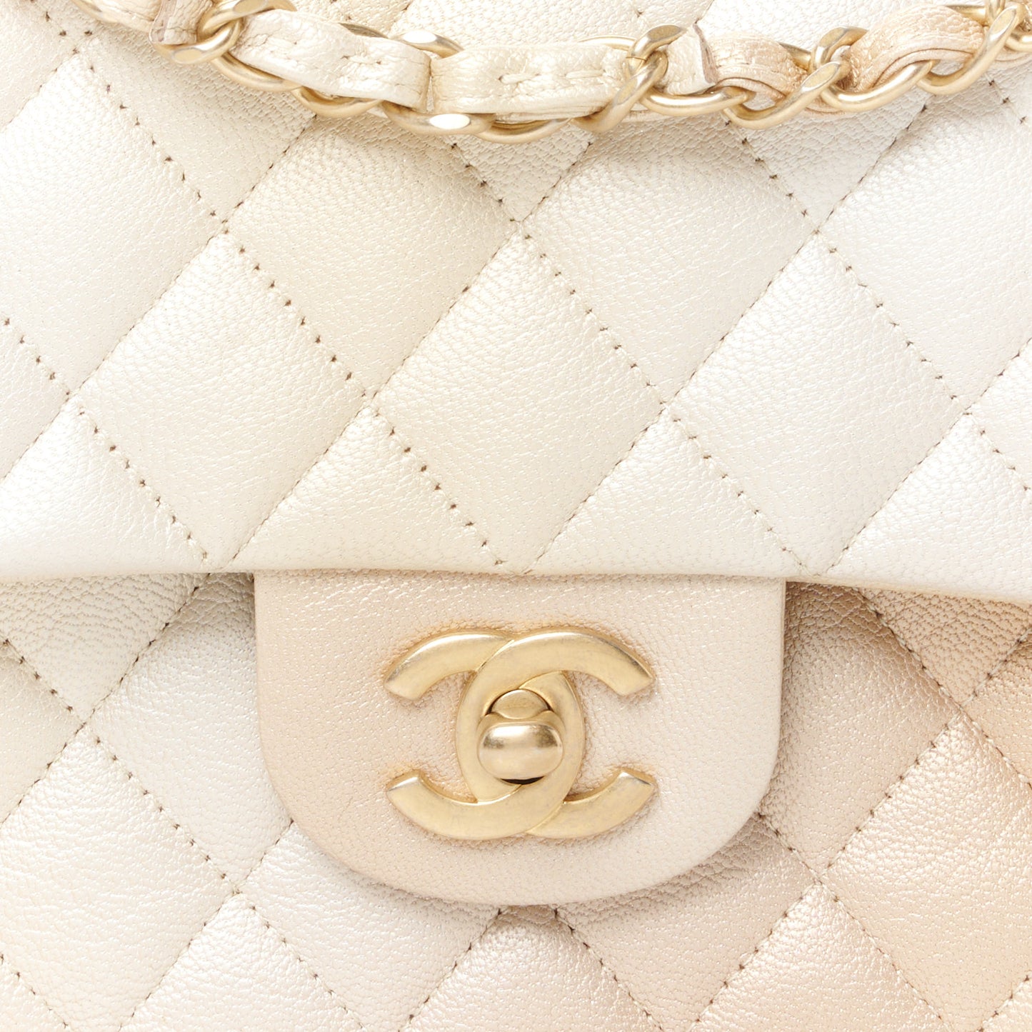 Metallic Goatskin Quilted Ombre Medium Double Flap Gold