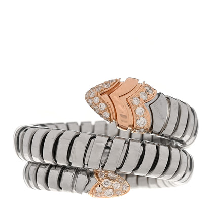 Bulgari Stainless Steel 18K Rose Gold Diamond Serpenti Tubogas Band Ring 56 7.5 1 of 4