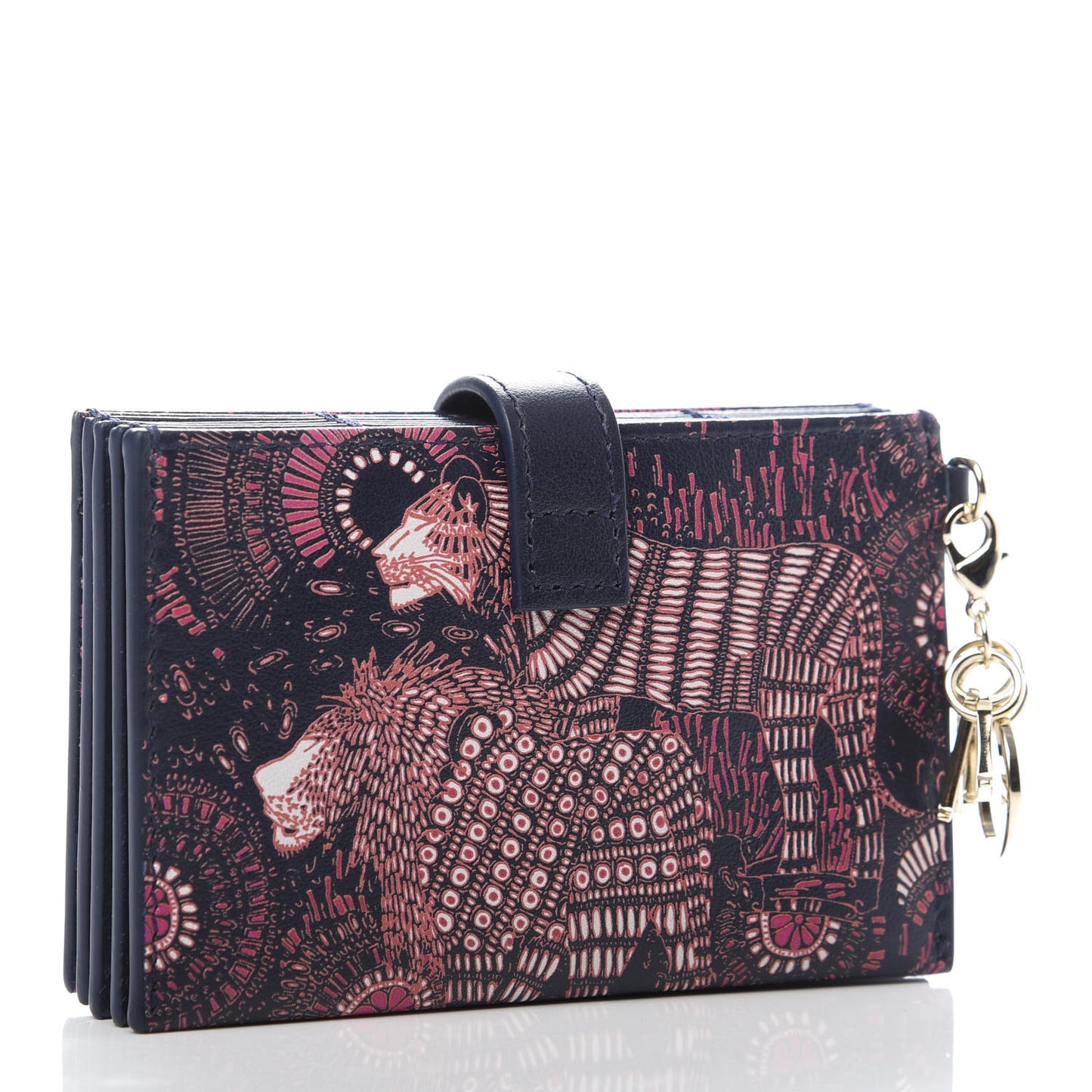 Calfskin Animals Lady Dior 5-Gusset Card Holder Fuchsia Multicolor