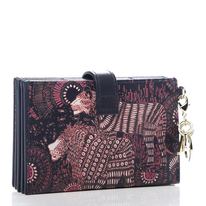 Christian Dior Calfskin Animals Lady Dior 5-Gusset Card Holder Fuchsia Multicolor 3 of 7